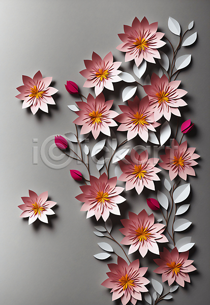 사람없음 JPG 포토 꽃 꽃봉오리 분홍색 스튜디오촬영 잎 조화 종이 페이퍼아트 회색