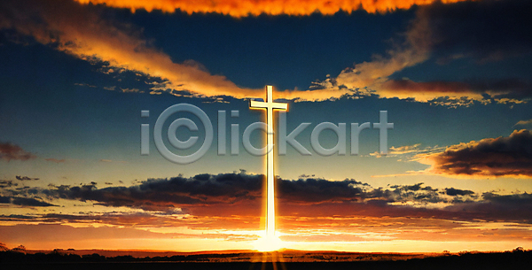 사람없음 JPG 디지털합성 편집이미지 구름(자연) 기독교 노을 빛 십자가 편집소스 풍경(경치) 하늘