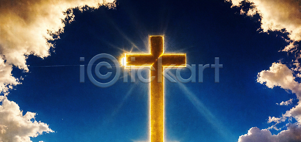 사람없음 JPG 디지털합성 편집이미지 구름(자연) 기독교 빛 십자가 파란색 편집소스 풍경(경치) 하늘