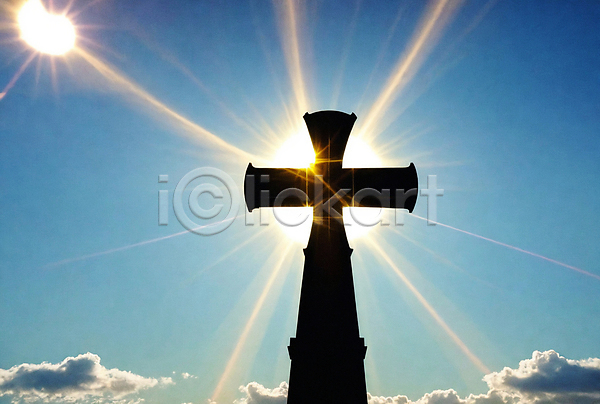 사람없음 JPG 디지털합성 실루엣 편집이미지 구름(자연) 기독교 빛 십자가 태양 편집소스 풍경(경치) 하늘