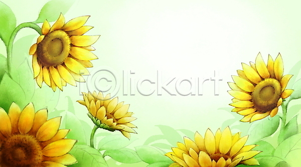 사람없음 PSD 일러스트 노란색 백그라운드 번짐 붓터치 손그림 수채화(물감) 여름(계절) 여름꽃 잎 자연 카피스페이스 해바라기