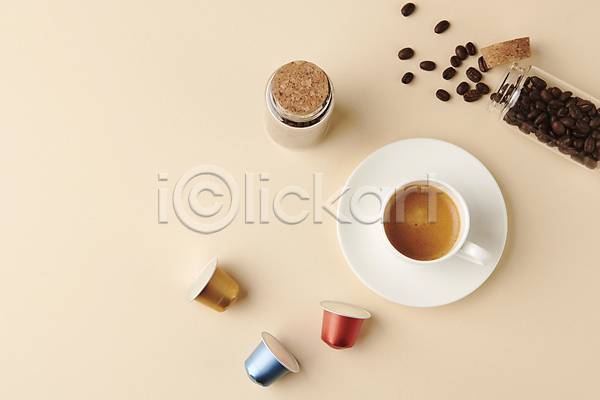 사람없음 JPG 포토 스튜디오촬영 쏟아짐 에스프레소 에스프레소잔 원두 유리병 캡슐커피 커피 커피잔 홈카페