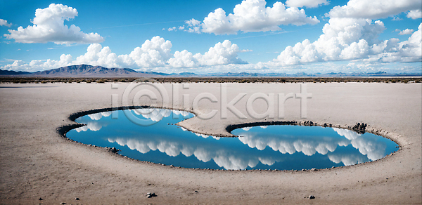 사람없음 JPG 포토 구름(자연) 물 반사 산 소금사막 야외 웅덩이 주간 풍경(경치) 하늘