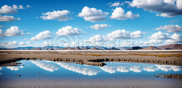 사람없음 JPG 포토 구름(자연) 물 반사 산 소금사막 야외 웅덩이 주간 풍경(경치) 하늘