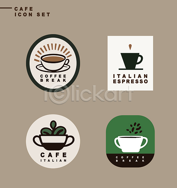 사람없음 AI(파일형식) 아이콘 라벨 물방울 사각형 세트 심볼 심플 영어 원형 잎 카페 커피 커피잔