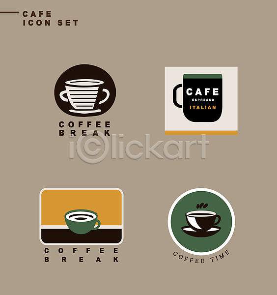 사람없음 AI(파일형식) 아이콘 라벨 사각형 세트 심볼 심플 연기 영어 원형 카페 커피 커피잔