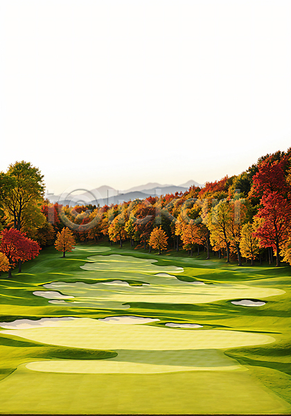 사람없음 JPG 디지털합성 편집이미지 가을(계절) 골프장 단풍 단풍나무 벙커(골프장) 산 초록색 풍경(경치) 필드