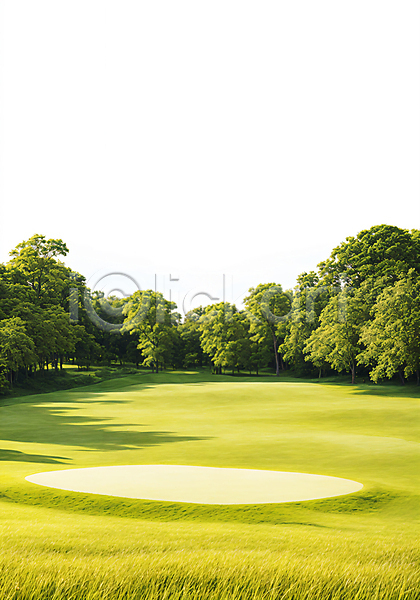 사람없음 JPG 디지털합성 편집이미지 골프장 나무 벙커(골프장) 초록색 풍경(경치) 필드 햇빛