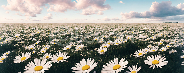 사람없음 JPG 디지털합성 편집이미지 포토 구름(자연) 꽃밭 데이지 맑음 와이드앵글 자연 주간 초원(자연) 편집소스 풍경(경치) 하늘