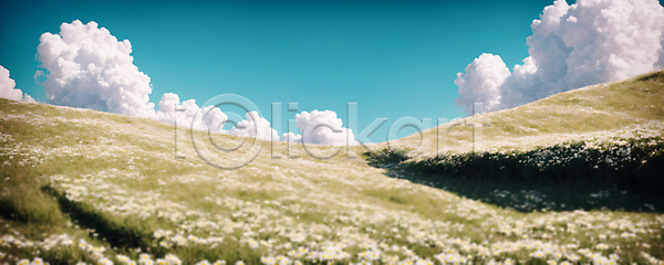 사람없음 JPG 디지털합성 편집이미지 포토 구름(자연) 꽃밭 맑음 와이드앵글 자연 주간 초원(자연) 편집소스 풍경(경치) 하늘