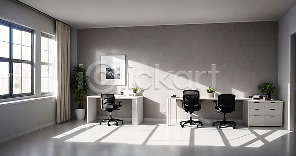 깨끗함 사람없음 JPG 디지털합성 편집이미지 가구 공간 모던 사무실 실내 액자 의자 인테리어 창문 책상 편집소스 햇빛 화분