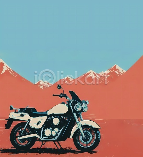 사람없음 JPG 일러스트 백그라운드 산 오토바이 오프로드 주황색 풍경(경치) 하늘 하늘색 황무지