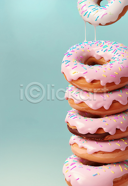 달콤 흐름 사람없음 JPG 편집이미지 도넛 디저트 맛있는 분홍색 스프링클 쌓기 원형