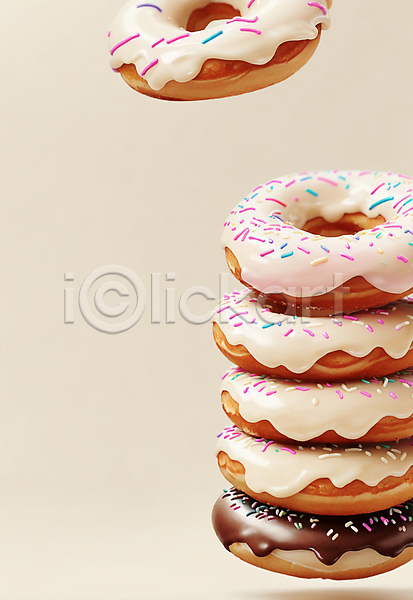 달콤 사람없음 JPG 편집이미지 도넛 디저트 맛있는 베이지색 스프링클 쌓기 원형