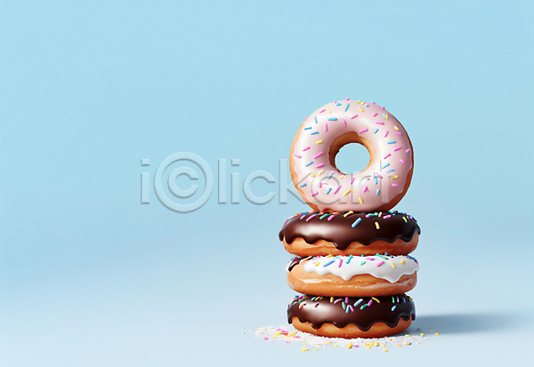 달콤 사람없음 JPG 편집이미지 도넛 디저트 맛있는 스프링클 쌓기 원형 하늘색