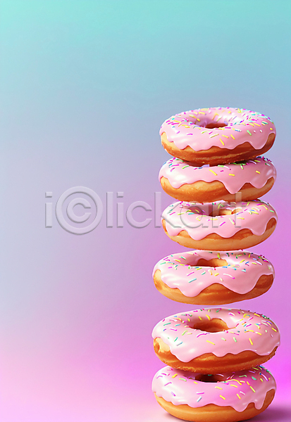 달콤 사람없음 JPG 편집이미지 도넛 디저트 맛있는 분홍색 스프링클 쌓기 원형 컬러풀