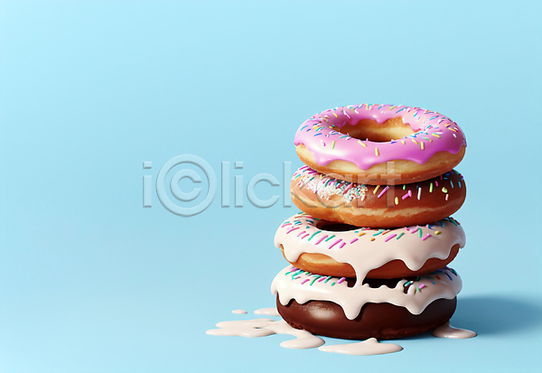 달콤 흐름 사람없음 JPG 편집이미지 도넛 디저트 맛있는 스프링클 쌓기 원형 하늘색
