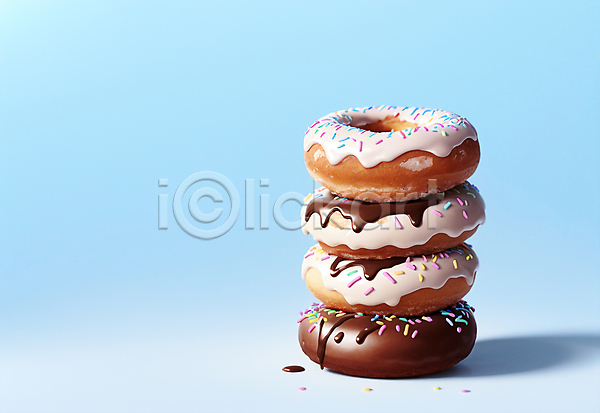 달콤 사람없음 JPG 편집이미지 도넛 디저트 맛있는 스프링클 쌓기 원형 하늘색