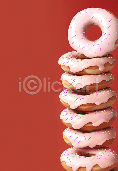 달콤 사람없음 JPG 편집이미지 도넛 디저트 맛있는 빨간색 스프링클 쌓기 원형