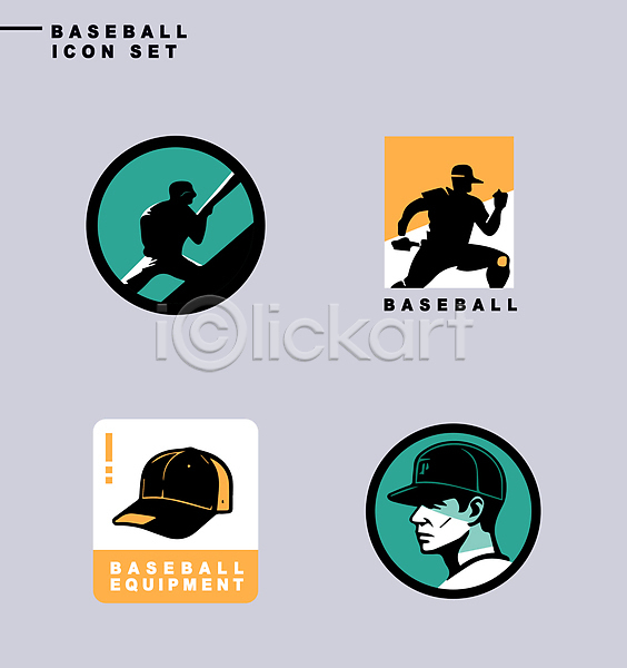 남자 성인 성인남자만 세명 신체부위 AI(파일형식) 실루엣 아이콘 노란색 들기 라벨 상반신 세트 스포츠 야구모자 야구방망이 야구선수 얼굴 초록색 타자(야구)