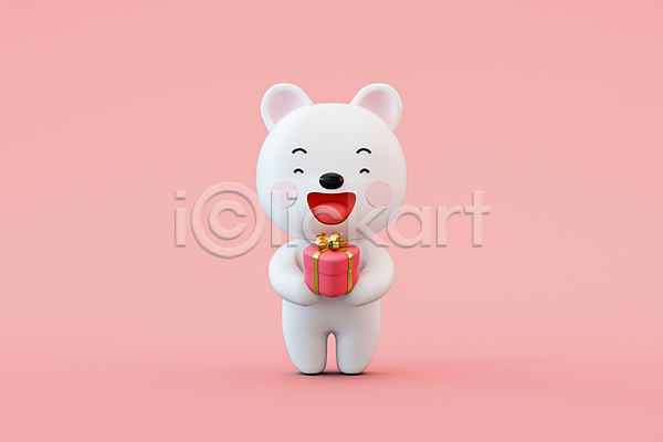 사람없음 3D PSD 디지털합성 편집이미지 3D캐릭터 강아지 개 개캐릭터 들기 분홍색 선물상자 웃음 주기 편집 편집소스 한마리