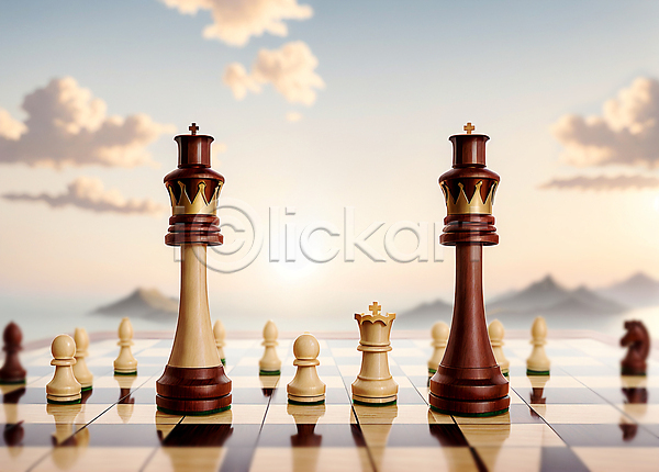 사람없음 JPG 편집이미지 갈색 구름(자연) 대립 목재 산 전략 체스 체스말 체스판 태양