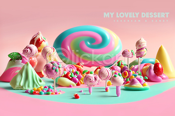 달콤 러블리 사람없음 PSD 편집이미지 디저트 막대사탕 맛있는 분홍색 스프링클 아이스크림 젤리
