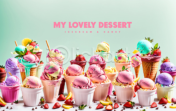 달콤 러블리 사람없음 PSD 편집이미지 가득함 디저트 딸기 맛있는 아이스크림 여러개 컵아이스크림 콘아이스크림 파인애플