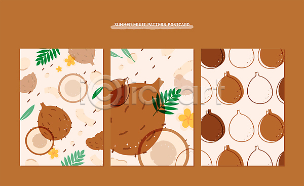 사람없음 AI(파일형식) 일러스트 템플릿 갈색 꽃 단면 라인아트 세트 여름(계절) 엽서 잎 카드(감사) 코코넛 패턴 패턴백그라운드 플루메리아