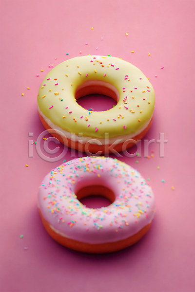 사람없음 JPG 디지털합성 편집이미지 도넛 두개 디저트 분홍색 스프링클 원형
