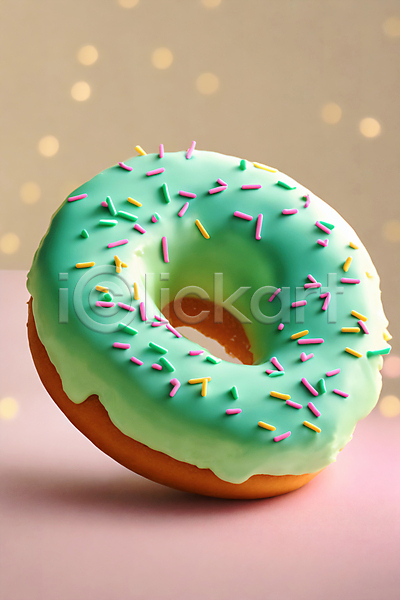 사람없음 JPG 디지털합성 편집이미지 도넛 디저트 민트색 보케 스프링클 원형