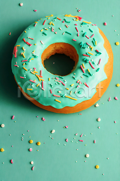 사람없음 JPG 디지털합성 편집이미지 도넛 디저트 민트색 스프링클 원형