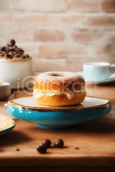 사람없음 JPG 디지털합성 편집이미지 도넛 디저트 접시 초코볼 커피잔