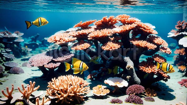 사람없음 JPG 디지털합성 편집이미지 바다 바다동물 바닷속 산호 산호초 열대어 자연 편집소스 풍경(경치) 흰동가리