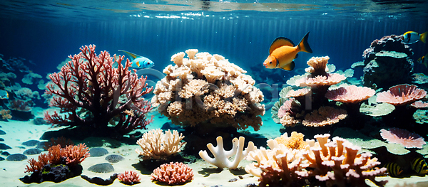 사람없음 JPG 디지털합성 편집이미지 바다 바다동물 바닷속 산호 산호초 열대어 자연 편집소스 풍경(경치)