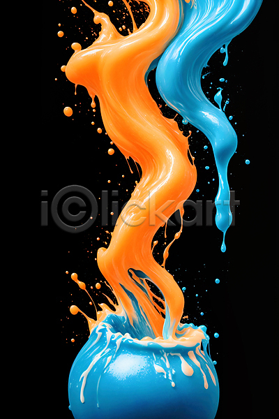 사람없음 JPG 디지털합성 편집이미지 물방울 백그라운드 스플래쉬 액체 액체표현 주황색 튀는물 파란색 혼합
