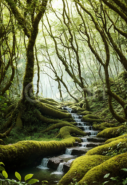 사람없음 JPG 편집이미지 계단 길 나무 물 숲 숲길 야외 이끼 자연 주간 초록색 풍경(경치)