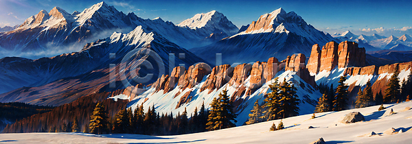 사람없음 JPG 디지털합성 편집이미지 나무 눈덮임 바위(돌) 백패킹 산맥 야외 와이드컷 자연 주간 편집소스 풍경(경치) 프랑스