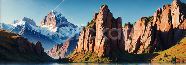 사람없음 JPG 디지털합성 편집이미지 강 백패킹 산맥 야외 와이드컷 자연 주간 편집소스 풍경(경치) 프랑스 하늘