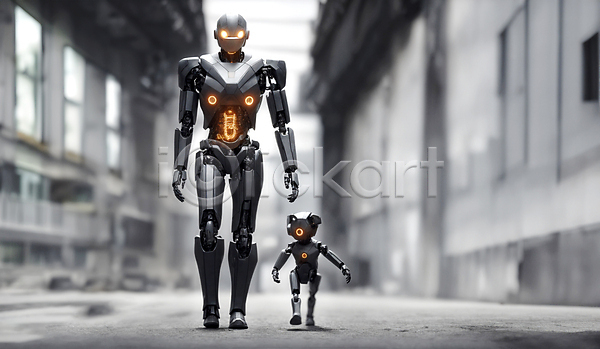 미래 사람없음 JPG 편집이미지 AI(인공지능) SF 거리 걷기 골목길 로봇 야외 휴머노이드
