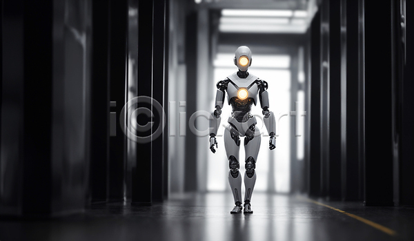미래 사람없음 JPG 편집이미지 AI(인공지능) SF 로봇 복도 서기 실내 휴머노이드