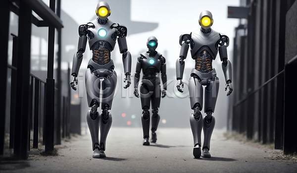 미래 사람없음 JPG 편집이미지 AI(인공지능) SF 거리 걷기 로봇 야외 휴머노이드
