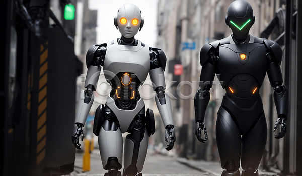 미래 사람없음 JPG 편집이미지 AI(인공지능) SF 거리 걷기 골목길 로봇 야외 휴머노이드
