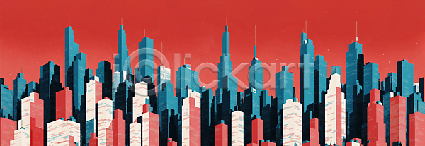 사람없음 JPG 일러스트 뉴욕 도시 메트로폴리탄 미니멀 백그라운드 빌딩 빨간색 청록색 풍경(경치)