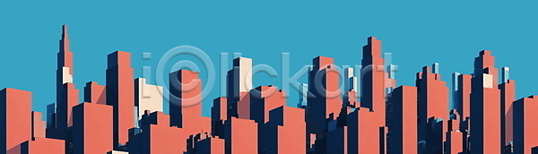 사람없음 JPG 일러스트 뉴욕 도시 메트로폴리탄 미니멀 백그라운드 빌딩 코랄 풍경(경치) 하늘 하늘색
