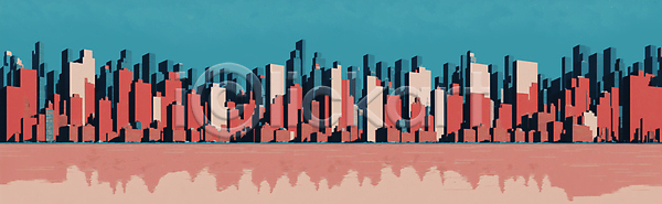 사람없음 JPG 일러스트 뉴욕 도시 메트로폴리탄 미니멀 반사 백그라운드 빌딩 청록색 코랄 풍경(경치)