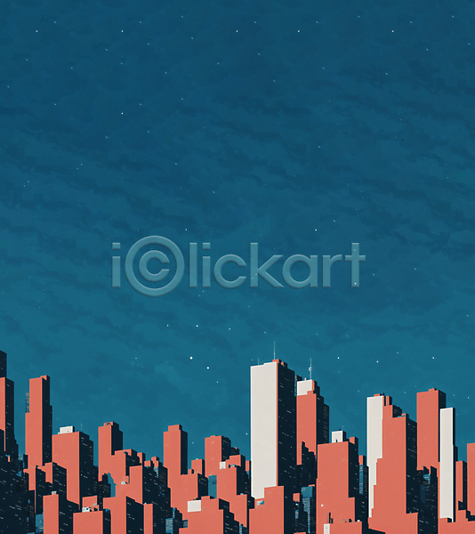 사람없음 JPG 일러스트 뉴욕 도시 메트로폴리탄 미니멀 밤하늘 백그라운드 빌딩 코랄 파란색 풍경(경치)