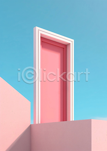 사람없음 3D JPG 디지털합성 편집이미지 그래픽 단층 문 분홍색 하늘 하늘색