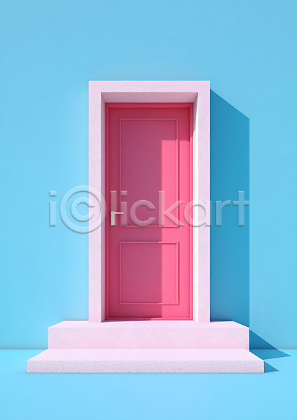 사람없음 3D JPG 디지털합성 편집이미지 그래픽 단층 문 벽 분홍색 하늘 하늘색