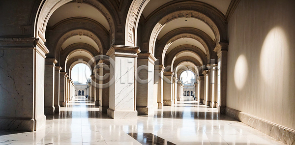 사람없음 JPG 디지털합성 편집이미지 건물 건축양식 공간 로마네스크 로마네스크양식 복도 빛 실내 아치 인테리어 편집소스